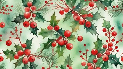 The primary subject of the image is a close-up of a plant with red berries, which are the main focus of the scene. The setting is a green background, possibly a painting or a drawing. The visual style is a combination of a photo and a painting, creating a unique and artistic representation of the plant. The colors and mood of the image are predominantly red and green, giving it a warm and vibrant atmosphere.